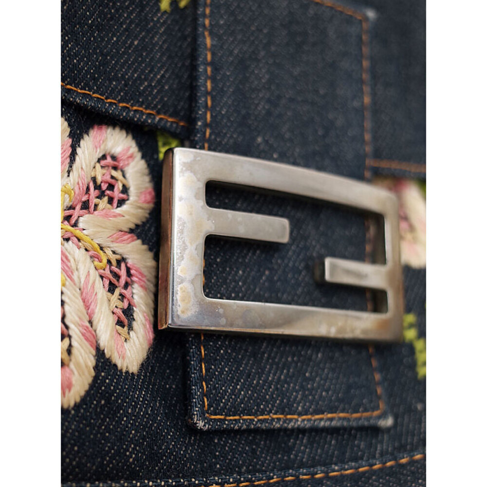Fendi Shoulder Denim Semi Bag Bucket Flower Mamma - Picture 5 of 9